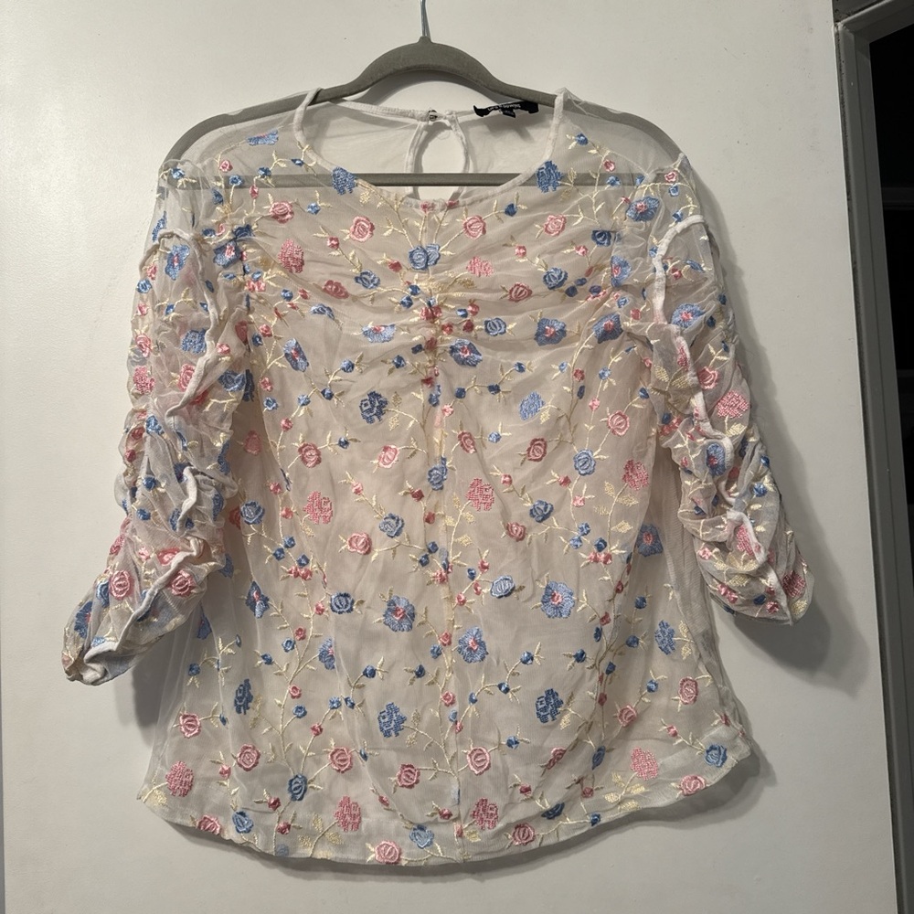Floral Embroidered Sheer Women's Top